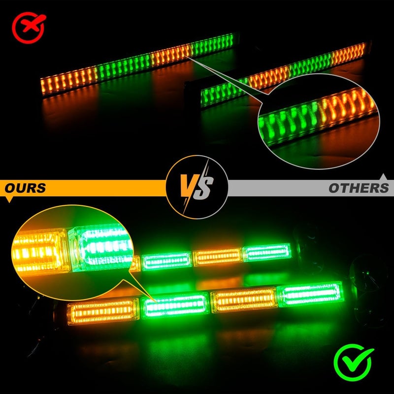 LRTER Emergency Dash Strobe Lights Warning Hazard Safety Front/Rear Interior Windshield Lights w/Suction Cups Deck Split Mount for Vehicles Trucks Volunteer Vehicles 2x17.7, Amber/Green - Image 4
